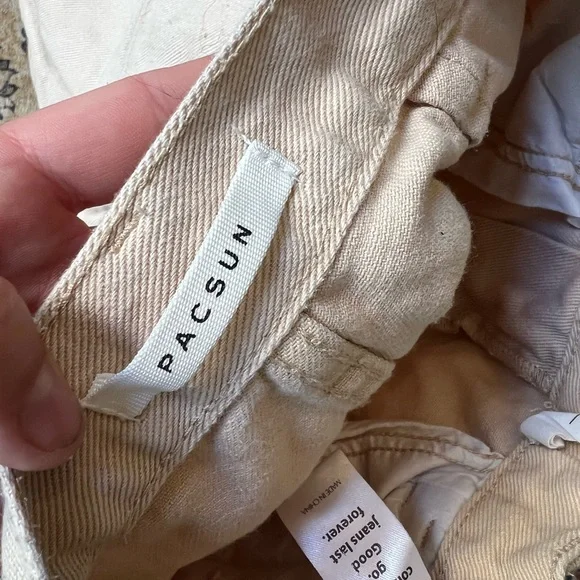 PacSun Wyoming & Western Graphic wide leg cream carpenter denim pants, size 23 - Picture 3 of 8